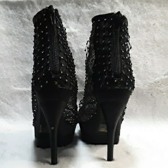 **SOLD** Wild Rose Black Mesh High Heels with Rhinestones - Picture 2 of 8